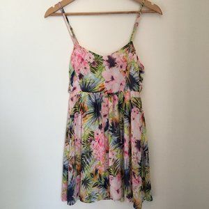 Bright Tropical Floral Strappy Cutout Summer Dress